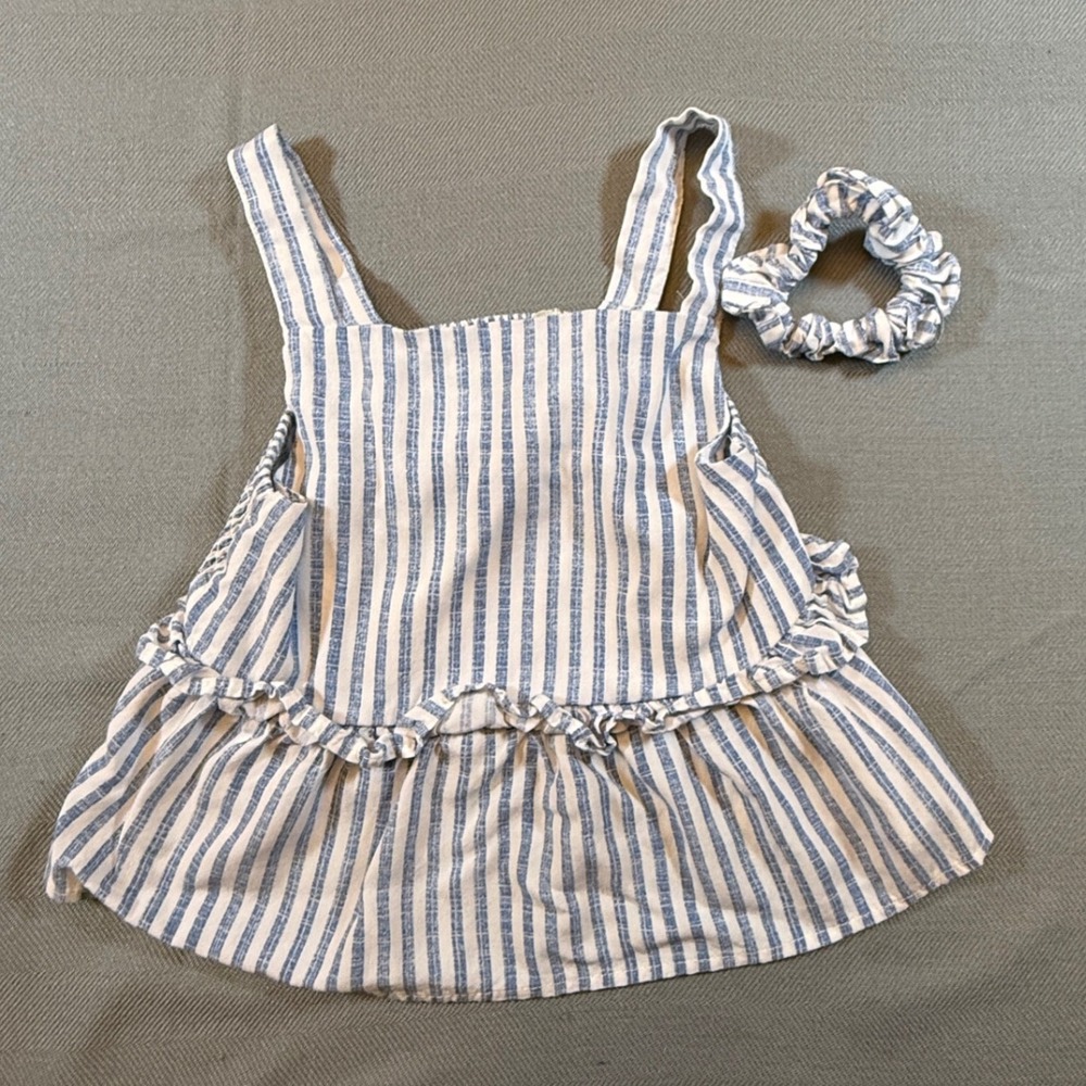 Btween Girls Blue White Striped Peplum Tank Top with Scrunchie Size 7 2066